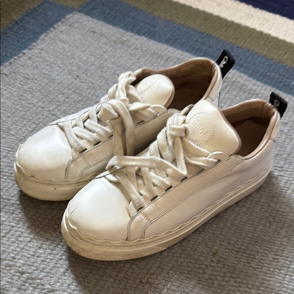 Chloe Scalloped Leather White Sneakers